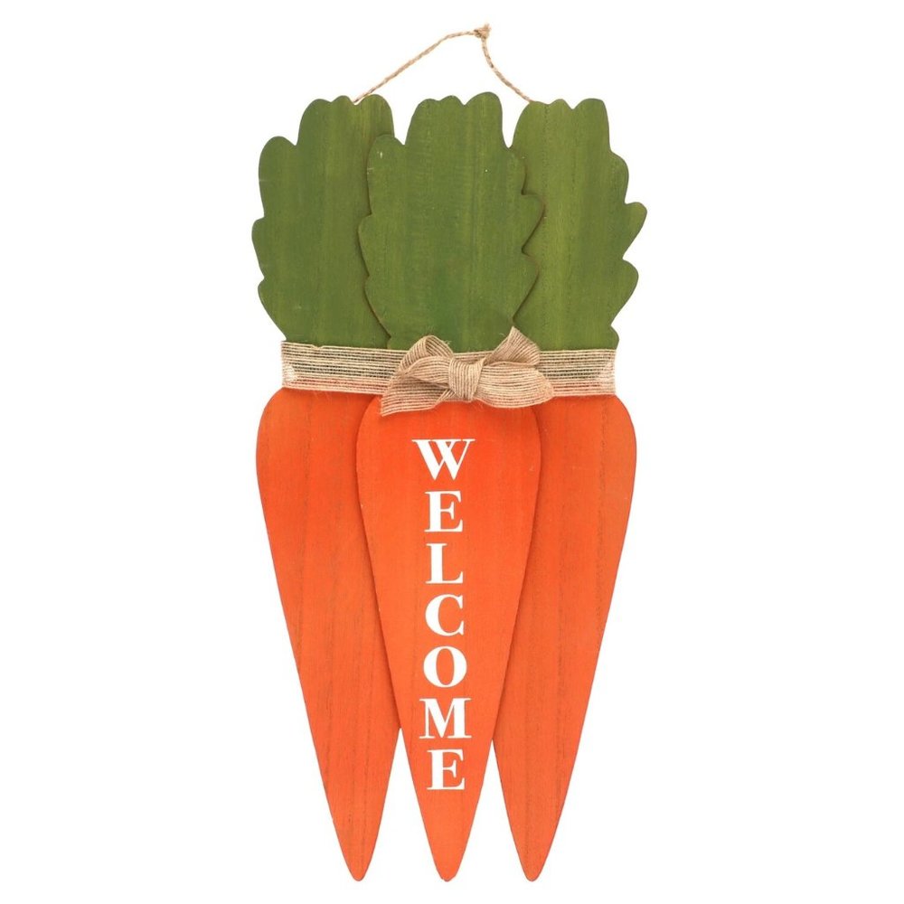Easter Hanging Wooden Carrot Shape Welcome Sign, 18 in.